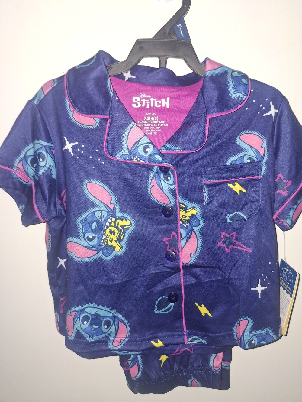 Disney Girls Navy and Pink Stitch Short Pajama Set